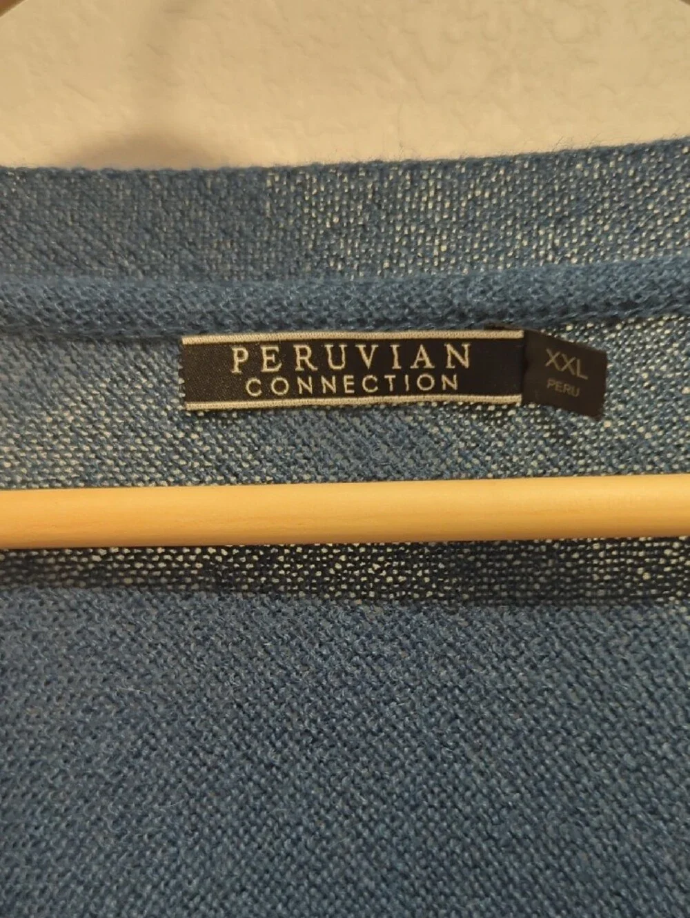 Peruvian Connection 100% Alpaca V-Neck Sweater Vest in Teal Blue